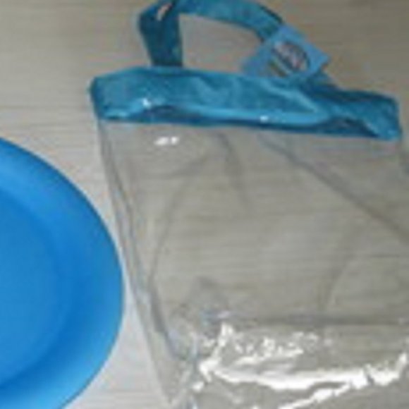 Dinnerware Set 25 Piece Plates Cups Spoon Forks Knives Saucers Clear Tote Blue - Picture 3 of 4